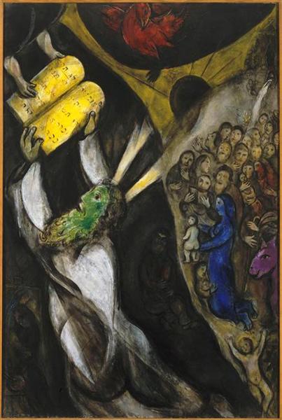 Chagall Paintings - Moses receiving the 10 commandments