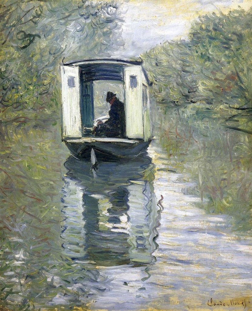 Claude Monet Painting of his Floating Studio in Argenteuil 