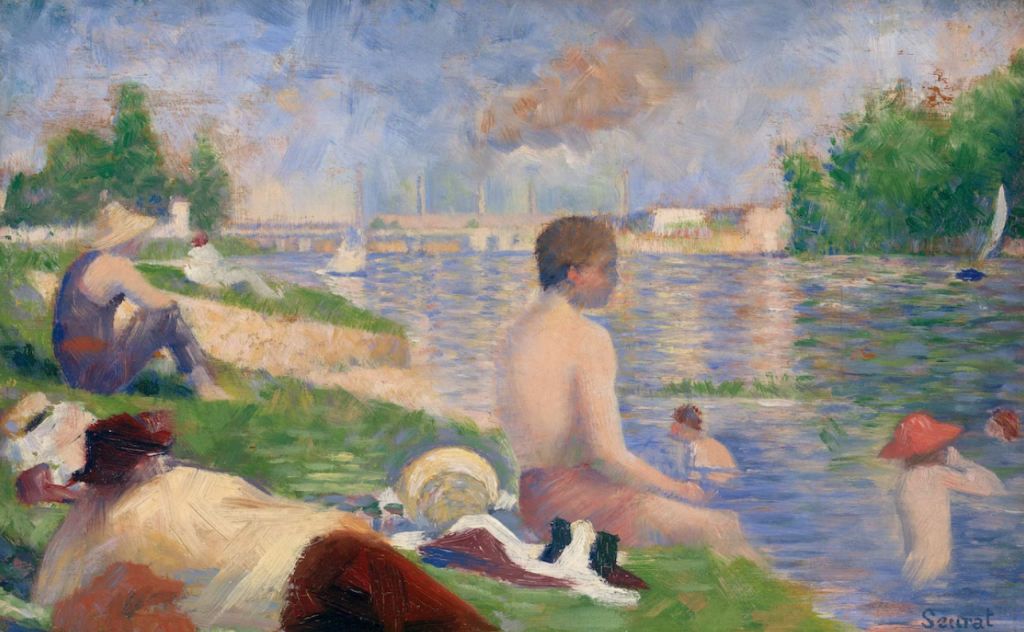 Painting to Georges Seurat entitled: Bathers at Asnières, 1883